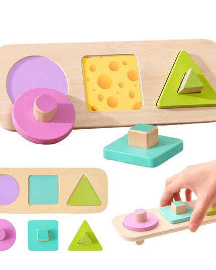 Montessori Wood Toys 0-12Months Baby Colorful Geometry Grasping Board Toys Newborn Sensory Touch Shape Recognition Game Toy Gift