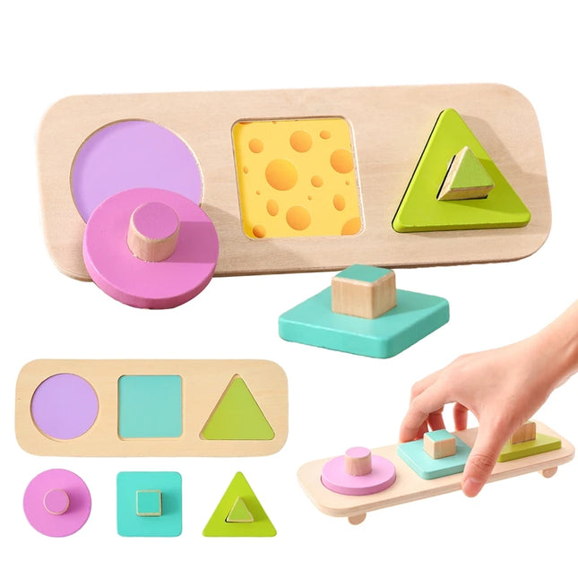 Montessori Wood Toys 0-12Months Baby Colorful Geometry Grasping Board Toys Newborn Sensory Touch Shape Recognition Game Toy Gift