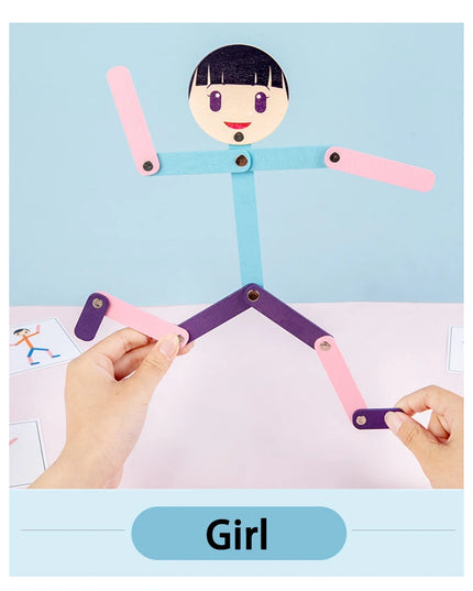 Montessori Material DIY Puzzle Toys Sporty Pose with 24 Double-Side Cards for Children Intelligence Early Educational Toy Gifts