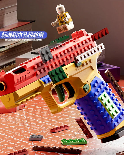 Building Block Pistol Shell Throwing Continuous Firing Airsoft Blowback Empty Hanging Toy Gun Outdoor CS Weapon for Boys Adult