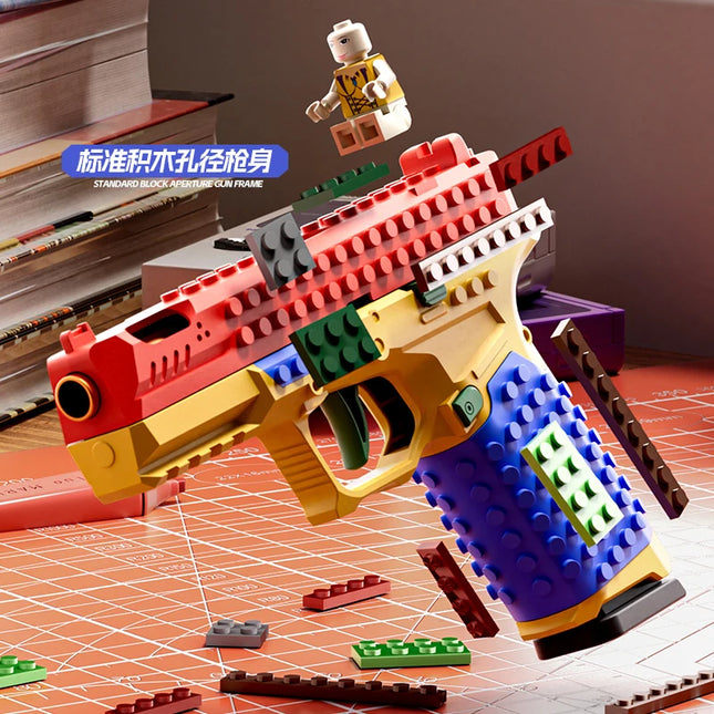 Building Block Pistol Shell Throwing Continuous Firing Airsoft Blowback Empty Hanging Toy Gun Outdoor CS Weapon for Boys Adult