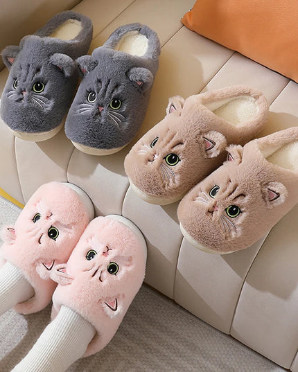 Winter Warm Slipper Women House Fuzzy Cat Cartoon Fur Plush Indoor Lazy Female Thermal Home Shoe Furry Funny Flat flip flop
