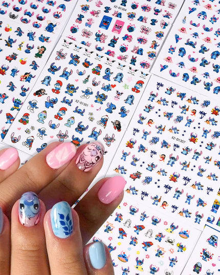 12sheet Cartoon Stitch Angel Nail Stickers Set Multiple Action Kawaii Stitch Nail Art Decals Adhesive Kids Manicure Decorations