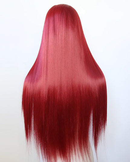 Red Wig 13x4 Synthetic Lace Front Wig Long Straight Dark Red Lace Front Synthetic Wig Pre Plucked Heat Resistant Fiber Hair