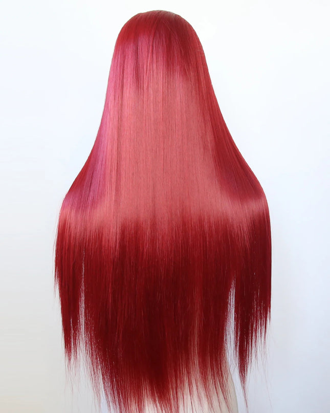 Red Wig 13x4 Synthetic Lace Front Wig Long Straight Dark Red Lace Front Synthetic Wig Pre Plucked Heat Resistant Fiber Hair
