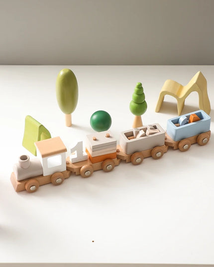 Montessori Toys Wooden Train Birthday Toy Baby Educational Toys Wooden Trolley Baby Learning Toys Number Of Wood Baby Toys Gifts