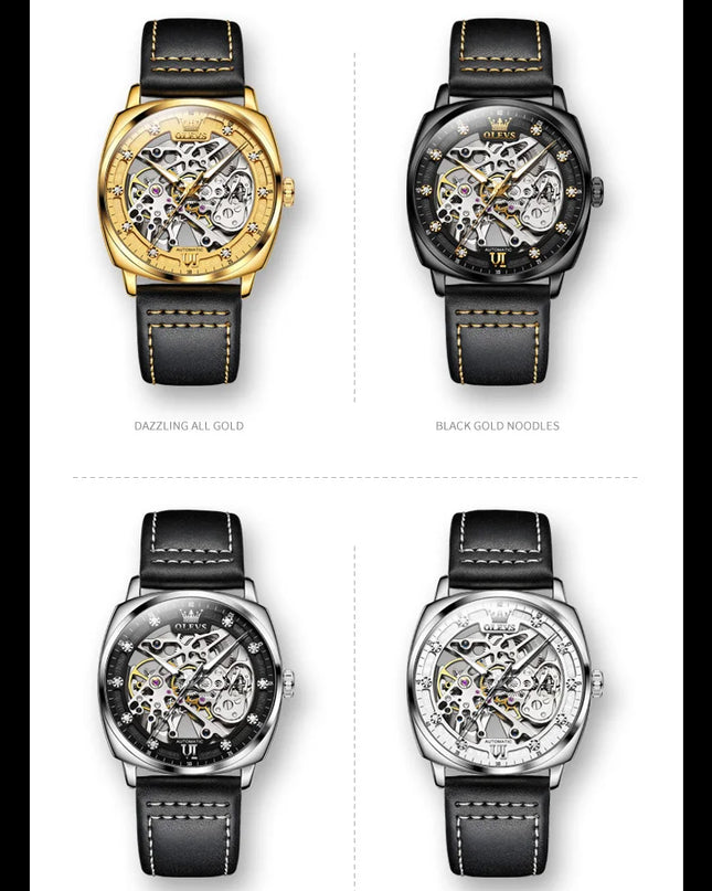 OLEVS 6651 Top Brand Men Watches Fashion Dress Automatic Mechanical Wristwatch Wateproof Luminous Hollow Flywheel Watch for man