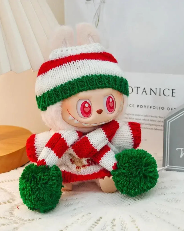 Labubu Doll Clothes Outfit Set For Mini Labubu Idol V1 V2 Christmas Cookie Man Sweater Hat Scarf New Year Party Costume Gift