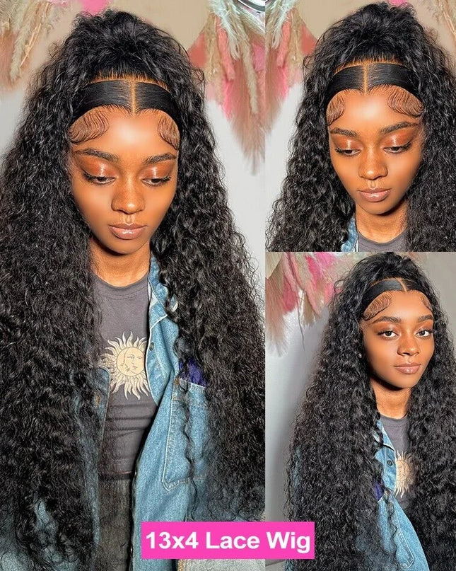 13x4 HD Lace Frontal Wig Deep Wave Frontal Wig 100% Brazilian Curly Human Hair Wigs 4x4 Transparent Lace Front Wig Pre Plucked