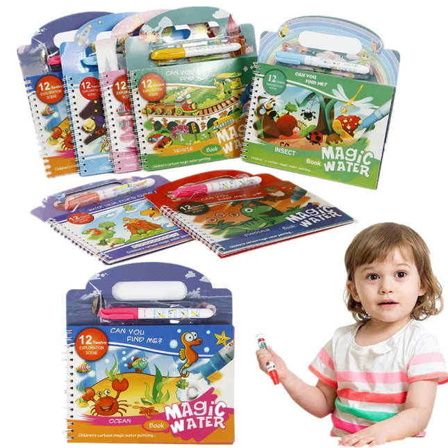Magic Water Drawing Book - Reusable Montessori Toddler Toy, Mess-Free Painting for Early Education