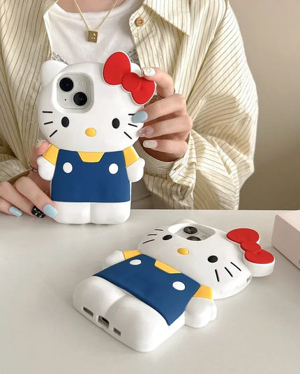 Cute Cartoon Sanrio Hello Kitty Phone Case For iPhone 16 15 14 13 12 11 Pro Max Shockproof 3D Stereoscopic Soft Silicone Cover