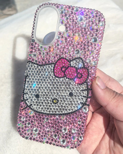 Hello Kitty Rhinestone Bling Crystal Phone Case Chain For iPhone 16 12 13 14 15Pro Max X Xs XR 7 8 Plus SE 2 3 10 Transparent Bu