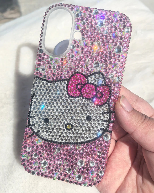 Hello Kitty Rhinestone Bling Crystal Phone Case Chain For iPhone 16 12 13 14 15Pro Max X Xs XR 7 8 Plus SE 2 3 10 Transparent Bu