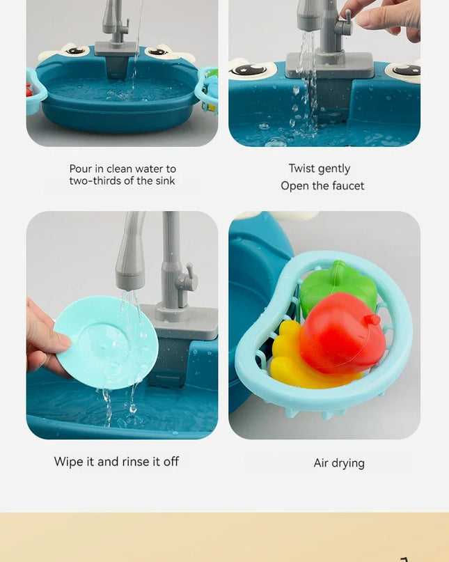 Toy Kitchen Set for Toddlers with Electric Circulating Water, Dishwasher Sink, Imaginative Pretend Play for Kids Boys Girls Ages