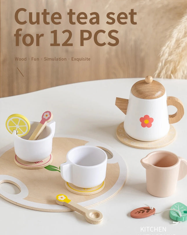 Kids Pretend Play Toys Popular Kids Kitchen Toys Realistic Wooden Tea Set Party Toy Set