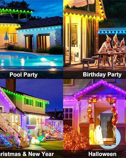 LED Permanent Outdoor Lights IP65 Waterproof RGBIC Eave Lights With Remote for Christmas New Year Roof DIY Holiday String Light