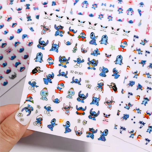 12sheet Cartoon Stitch Angel Nail Stickers Set Multiple Action Kawaii Stitch Nail Art Decals Adhesive Kids Manicure Decorations