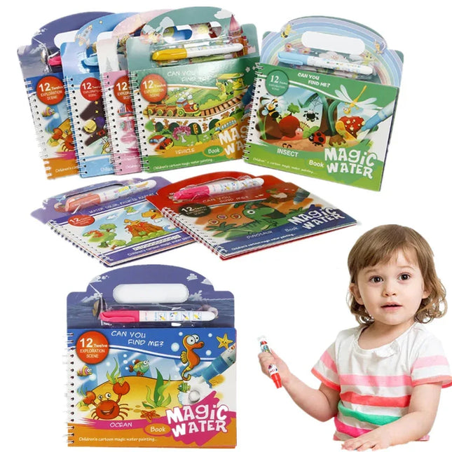 Magic Water Drawing Book - Reusable Montessori Toddler Toy, Mess-Free Painting for Early Education