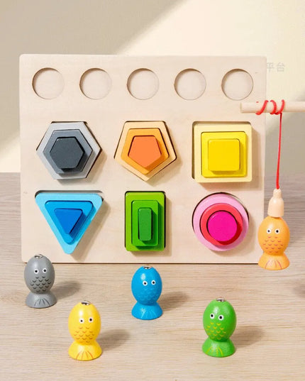 Montessori  Wooden Color Shape Cognitive Classification Matching Puzzle Children's Magnetic Fishing Learning Educational Toys