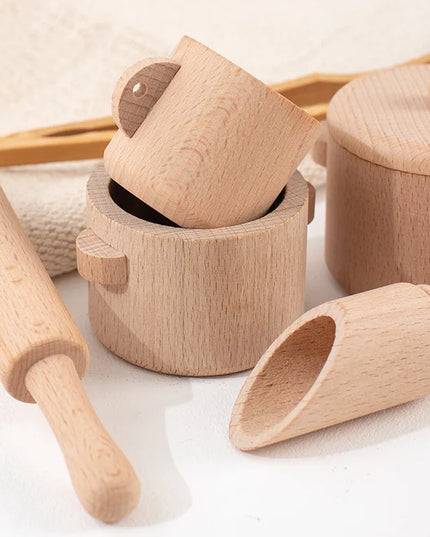 Montessori Sensory Enlighten Puzzle Toys Set Simulated Kitchen Tea Set Family Experience Early Childhood Education Wooden Toys