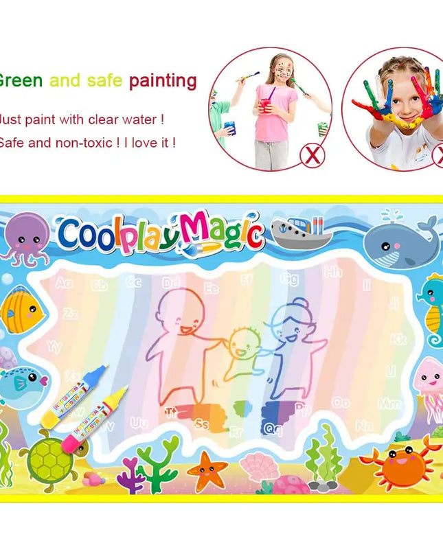 Animal Themes Rainbow Water Drawing Mat with 2 Pens Kids Water Doodle Mat Coloring Books Water Painting Rug Xmas Gift for Kids