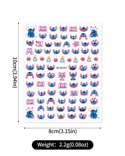 12sheet Cartoon Stitch Angel Nail Stickers Set Multiple Action Kawaii Stitch Nail Art Decals Adhesive Kids Manicure Decorations