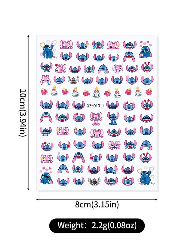 12sheet Cartoon Stitch Angel Nail Stickers Set Multiple Action Kawaii Stitch Nail Art Decals Adhesive Kids Manicure Decorations