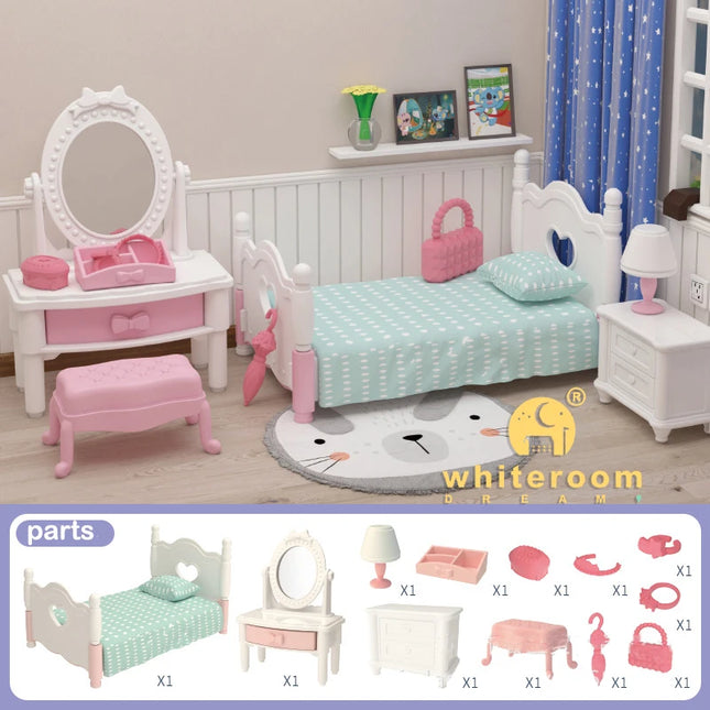 Small Dolls Mini Toys For Girls Gift Present House Accessories DIY Doll Furniture Set Bathroom Kitchen Living Room Bakery
