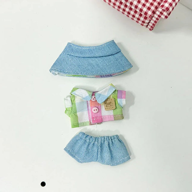 Handsome Labubu 4.0 Clothes Kawaii Bucket Hat Shirt Pants Set Mini Plush Doll Clothing Fashion Doll Accessories Gift