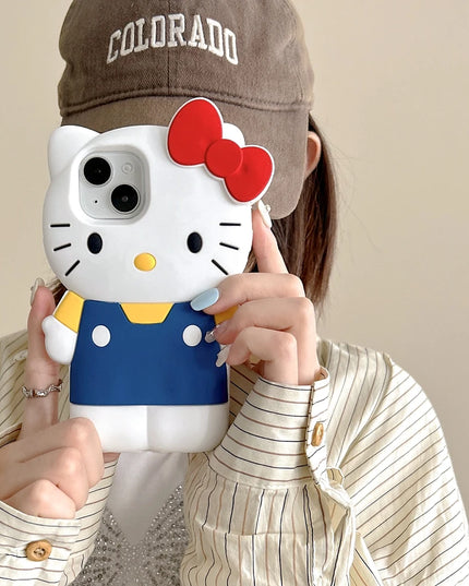 Cute Cartoon Sanrio Hello Kitty Phone Case For iPhone 16 15 14 13 12 11 Pro Max Shockproof 3D Stereoscopic Soft Silicone Cover