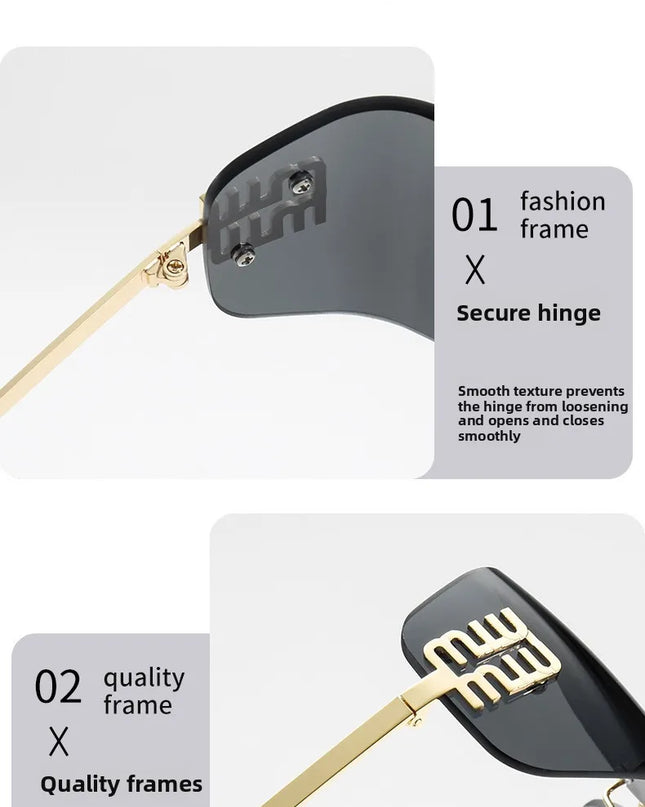 Curved One-Piece Sunglasses, Frameless Square Cut-Edge Design, UV400 Protection, Women's High-End Street Style