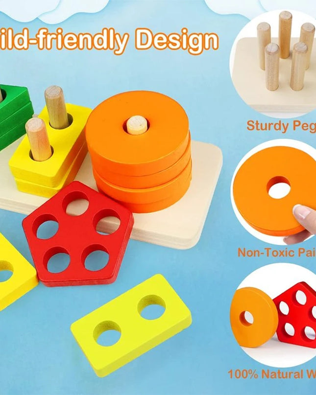 Montessori Wood Toys for Kids Wooden Sorting Stacking Toys for Baby Toddlers Educational Shape Color Sorter Preschool Kids Gifts