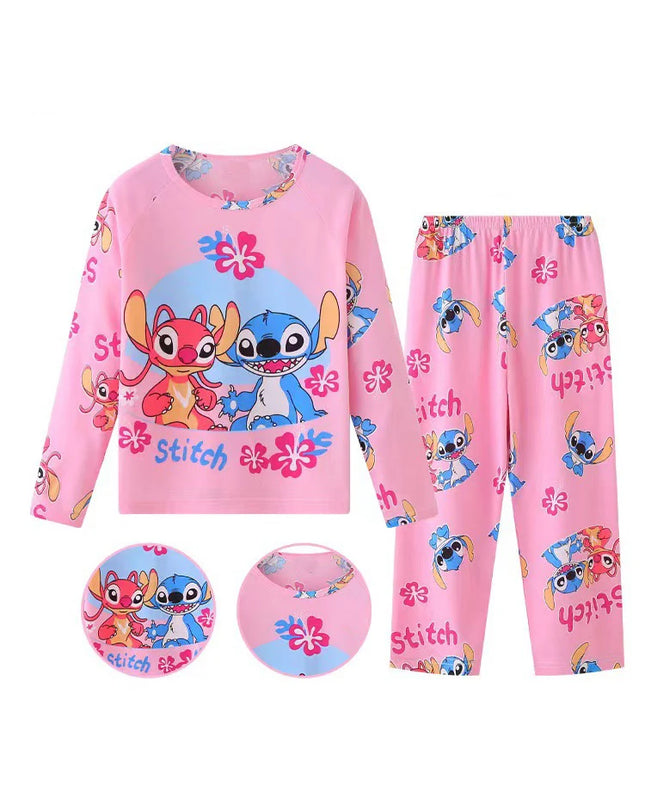 New Spring Children's Clothing Sets Stitch Angel Boy Sleepwear Long sleeved pants Clothes Kids Pajamas Set Baby Girls Pyjamas