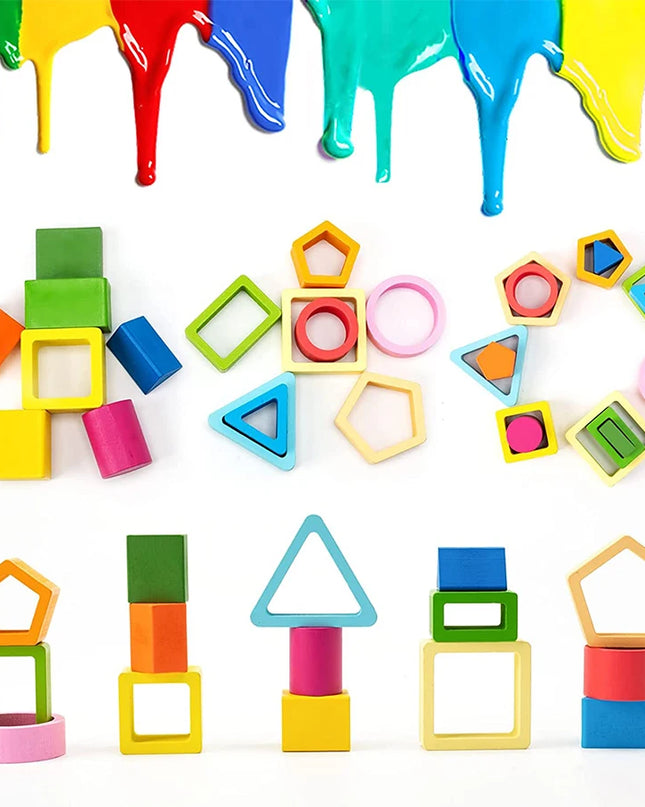 Montessori Wood Toys for Kids Wooden Sorting Stacking Toys for Baby Toddlers Educational Shape Color Sorter Preschool Kids Gifts