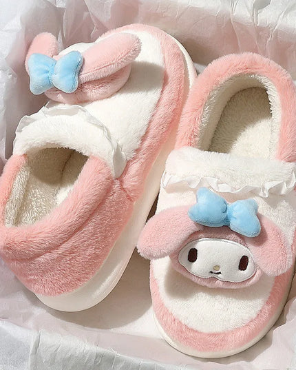 Anime Cartoon Kawaii Hello Kitty My Melody Cinnamoroll Kuromi Slippers Cute Home Thick-Soled Plush Slippers Girls Surprise Gift