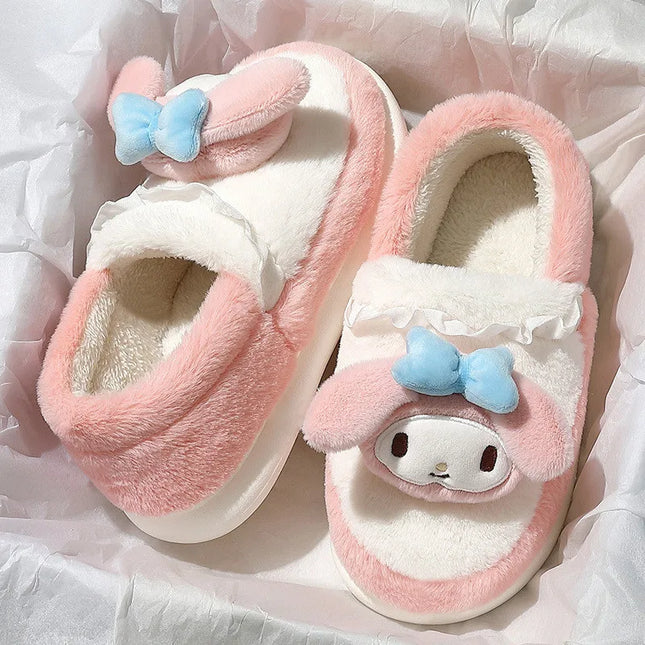 Anime Cartoon Kawaii Hello Kitty My Melody Cinnamoroll Kuromi Slippers Cute Home Thick-Soled Plush Slippers Girls Surprise Gift