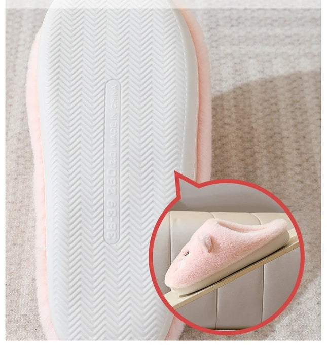 Winter Warm Slipper Women House Fuzzy Cat Cartoon Fur Plush Indoor Lazy Female Thermal Home Shoe Furry Funny Flat flip flop