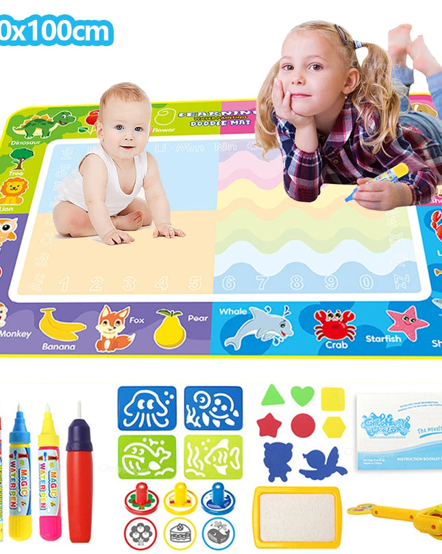 150x100cm Magic Water Drawing Mat for Kids Coloring Doodle Mat with Magic Pens Painting Board Educational Montessori Toys