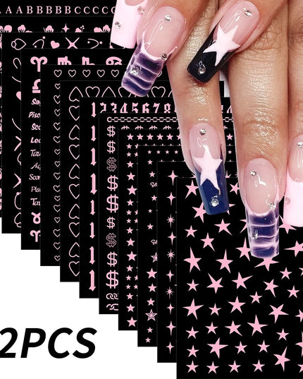 12sheet Cartoon Stitch Angel Nail Stickers Set Multiple Action Kawaii Stitch Nail Art Decals Adhesive Kids Manicure Decorations