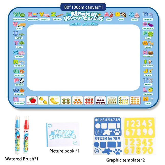 80x80CM Magic Water Drawing Mat Coloring Doodle Mat Montessori Painting Board Painting Pad Magic Pens Kids Educational Toy Gifts