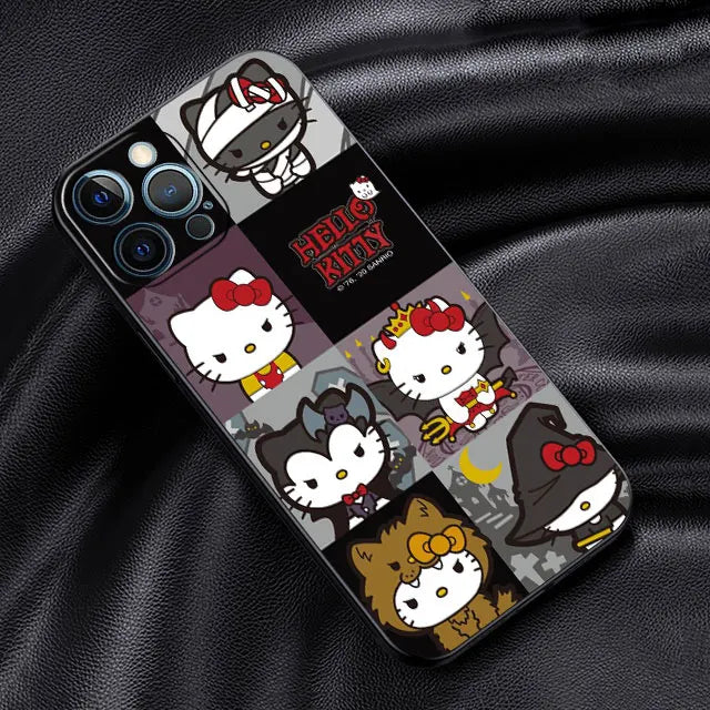 Phone Case For iPhone 11 12 13 14 Pro Max Mini XS XR X 8 7 6S 6 15 se Plus Black Silicone Cover Fundas Cute Cool Hello Kitty Cat