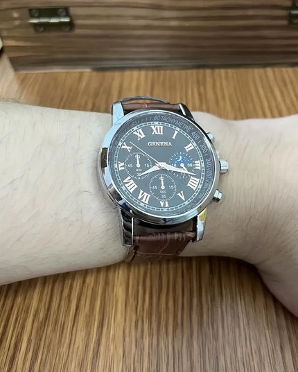 GENEVA High Quality Men's Luxury Belt Fashion Quartz Watch Men Round Business Student Sport Waterproof Glow Clock