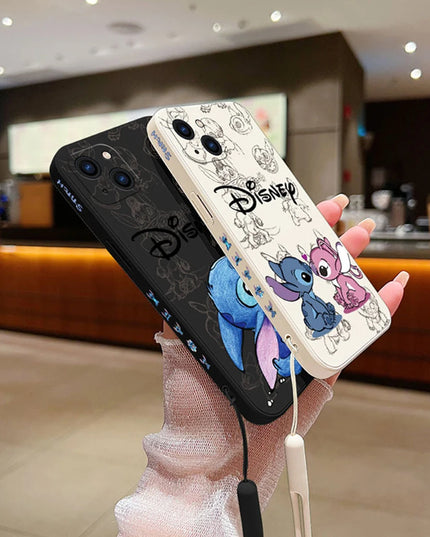 Disneys Super Cute Stitchs Couple Case For iPhone 16 15 14 13 12 11 Pro Max Mini X XR XSMAX 8 7 6S Plus Cover With Hand Strap