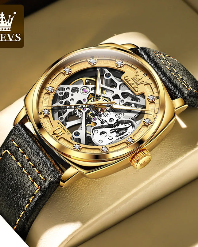 OLEVS 6651 Top Brand Men Watches Fashion Dress Automatic Mechanical Wristwatch Wateproof Luminous Hollow Flywheel Watch for man