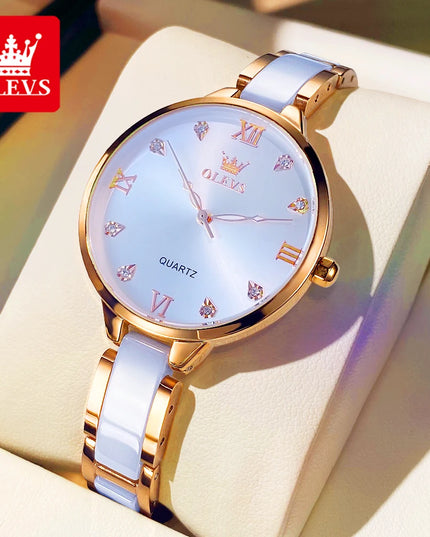 OLEVS 5872 Woman Watches Imported Japan Quartz Movement Waterproof Watch for Women Elegant Ceramic Strap Ladies Wristwatch Gifts