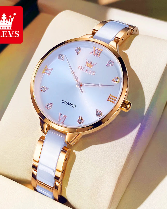OLEVS 5872 Woman Watches Imported Japan Quartz Movement Waterproof Watch for Women Elegant Ceramic Strap Ladies Wristwatch Gifts