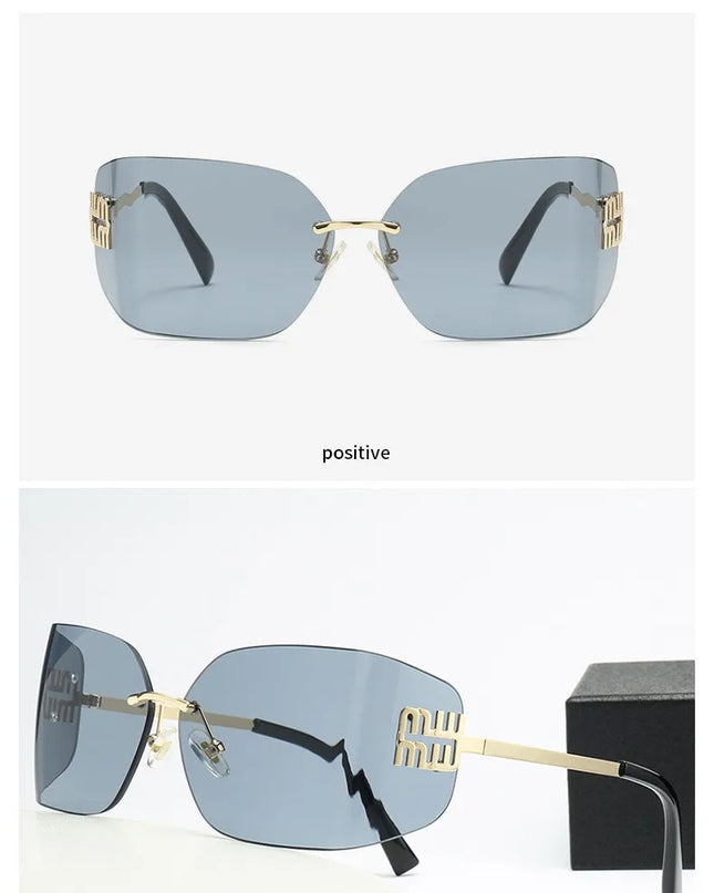 Curved One-Piece Sunglasses, Frameless Square Cut-Edge Design, UV400 Protection, Women's High-End Street Style