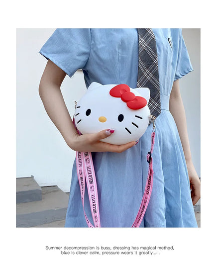 Hello Kitty Silicone Crossbody Bags Women Girls Kawaii 11cm/19cm Messenger Bag 3d Shoulder Small Purse Phone Bag Girlfriend Gift