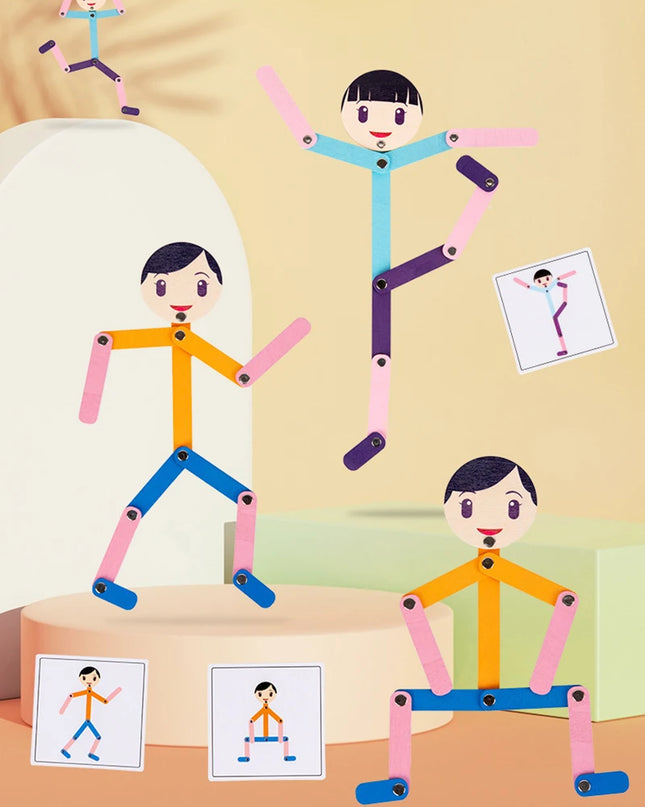 Montessori Material DIY Puzzle Toys Sporty Pose with 24 Double-Side Cards for Children Intelligence Early Educational Toy Gifts