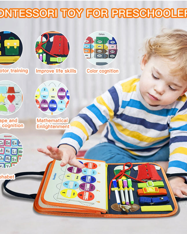 Montessori Busy Board for Ages 3-6 - Sensory Educational Toy for Early Learning & Fine Motor Skills Development